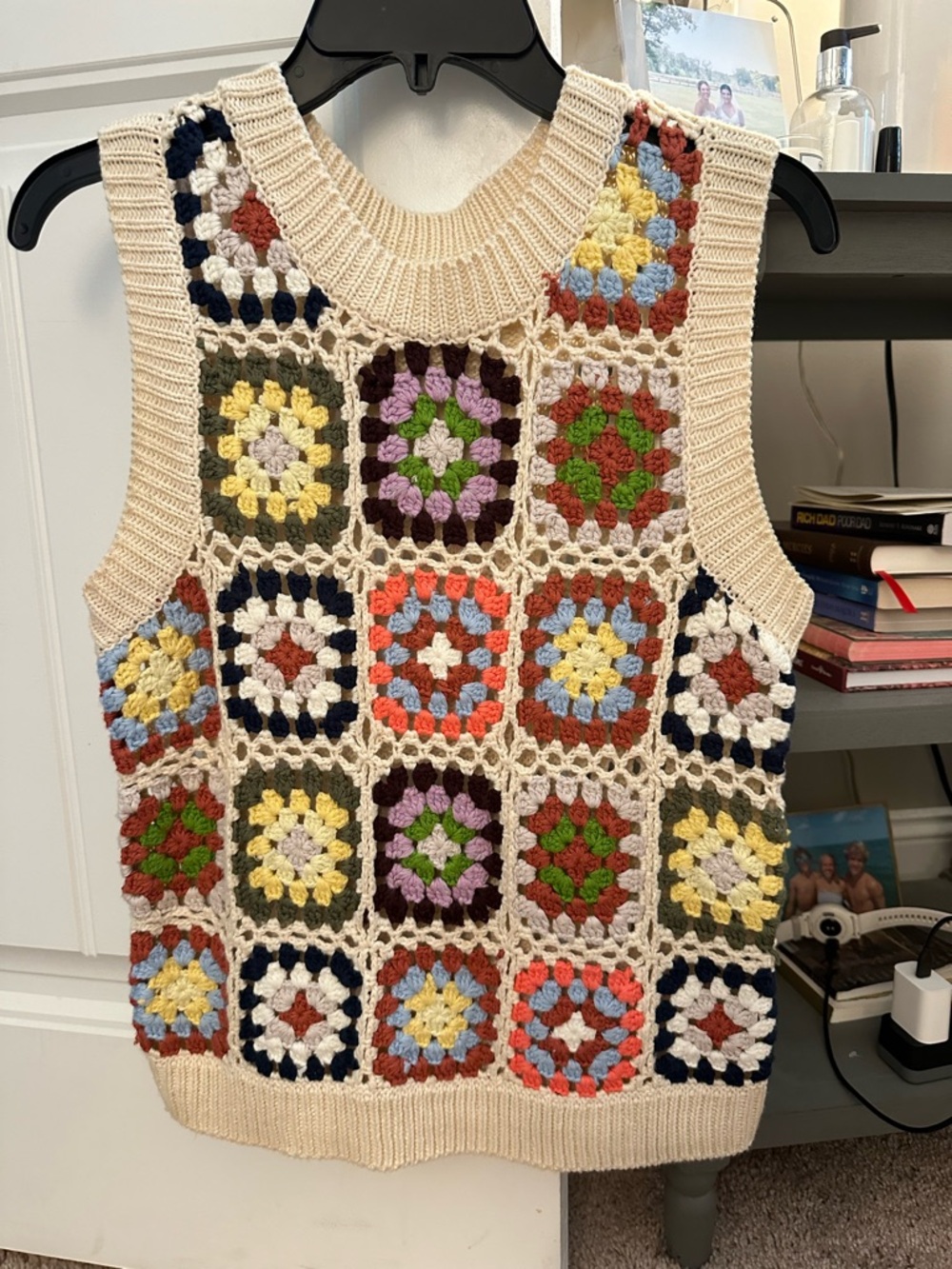 Crochet Granny Square Knit Vest - Multicolor